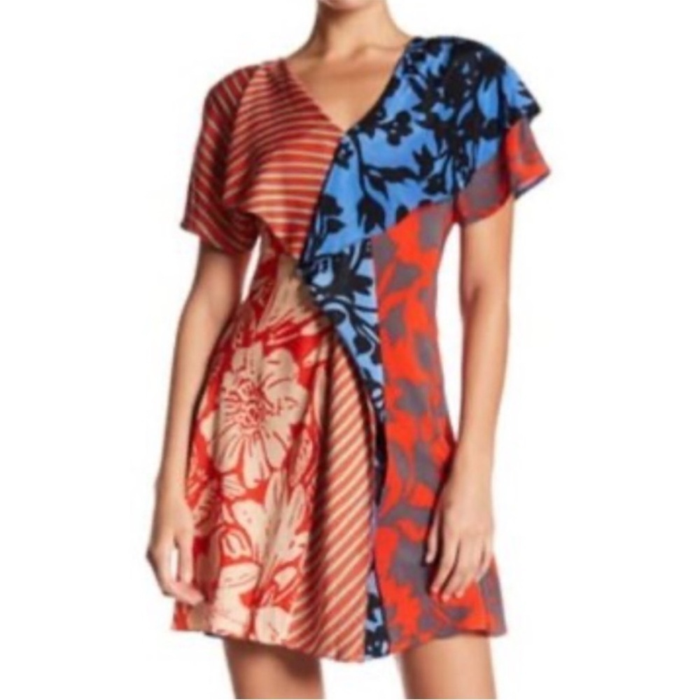 EUC Diane Von Furstenberg Silk Multi Pattern Ruffle Front Dress Sz XS Rtl. $528 - Picture 1 of 13